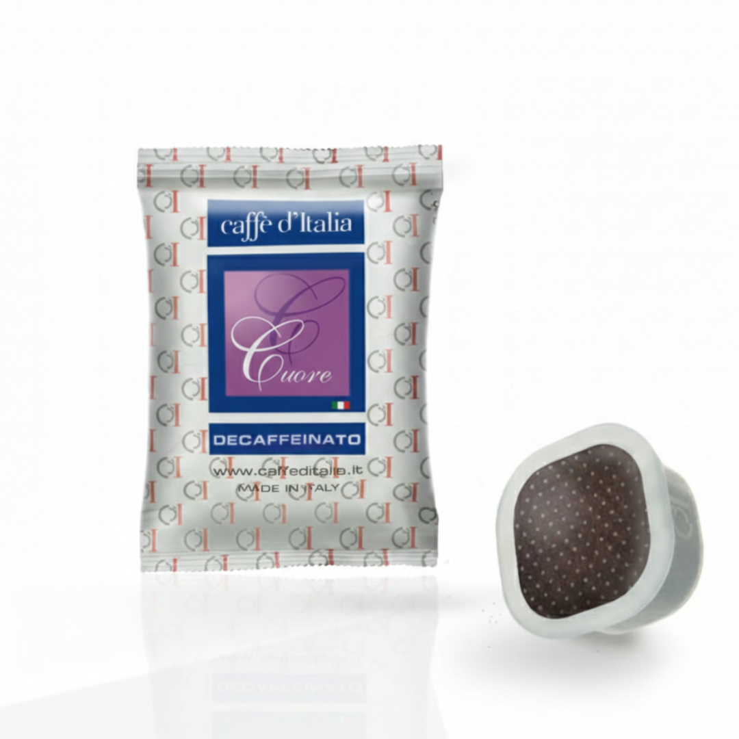 Square Capsule Espresso Coffee Cuore Decaffeinated with 50 capsules - Caffe D'Italia