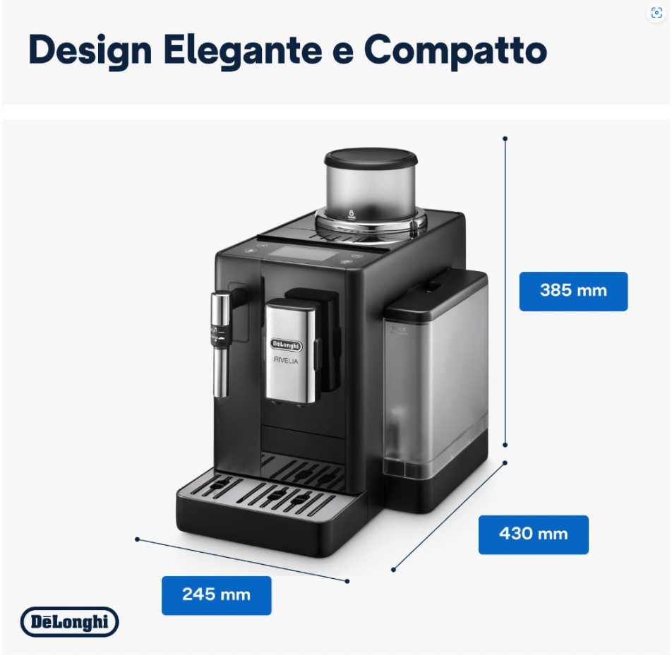 Delonghi Rivelia Manual Milk Frother Bean to Cup Machine - Onyx Black