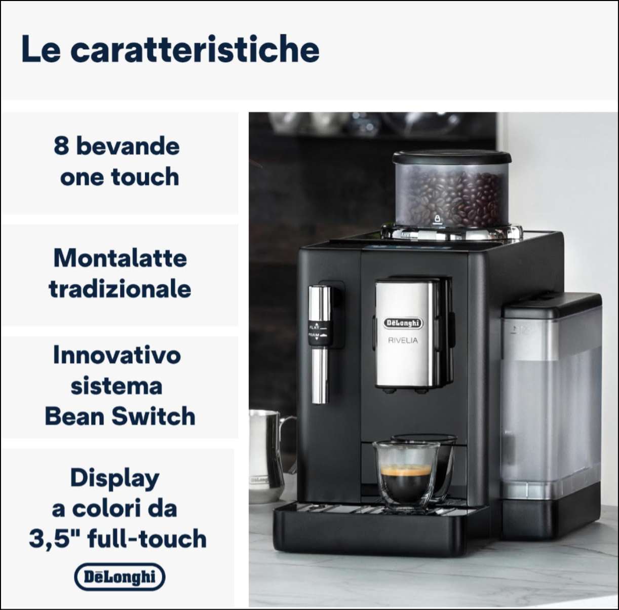 Delonghi Rivelia Manual Milk Frother Bean to Cup Machine - Onyx Black