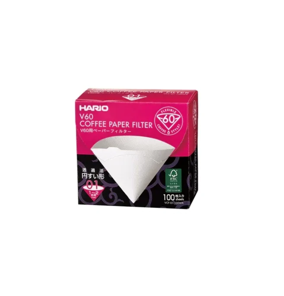 Hario V60 Coffee Filter Papers Size 01 - White - (100 Pack Boxed)