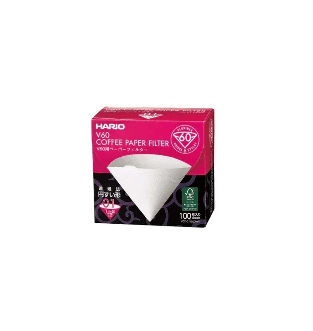 Hario V60 Coffee Filter Papers Size 01 - White - (100 Pack Boxed)