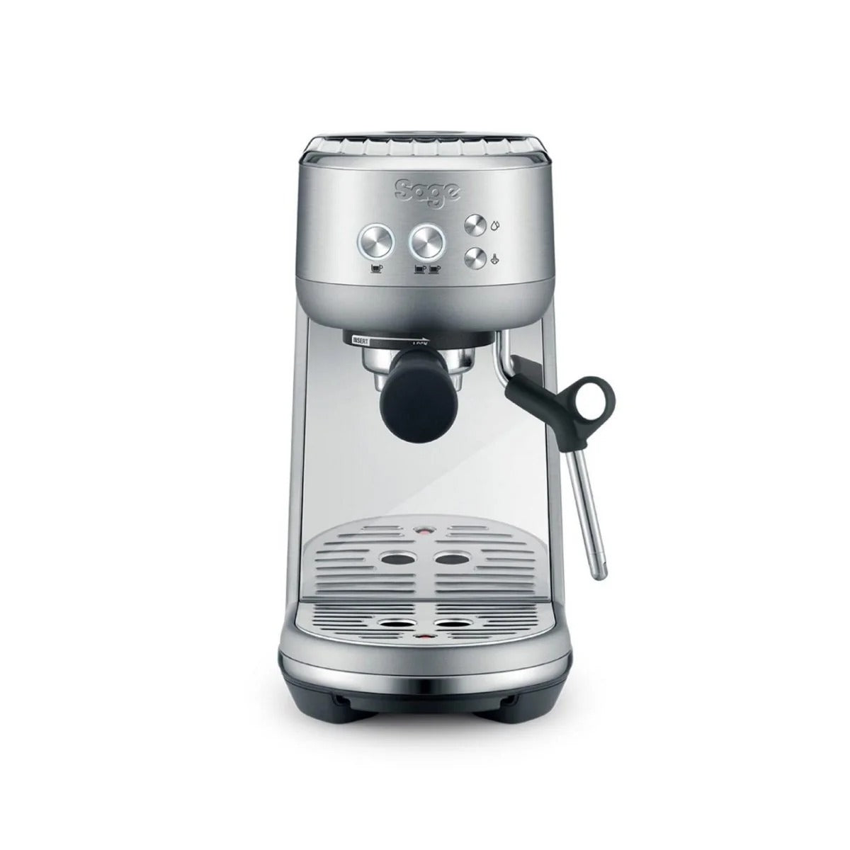Sage The Bambino espresso machine - front view stainless steel