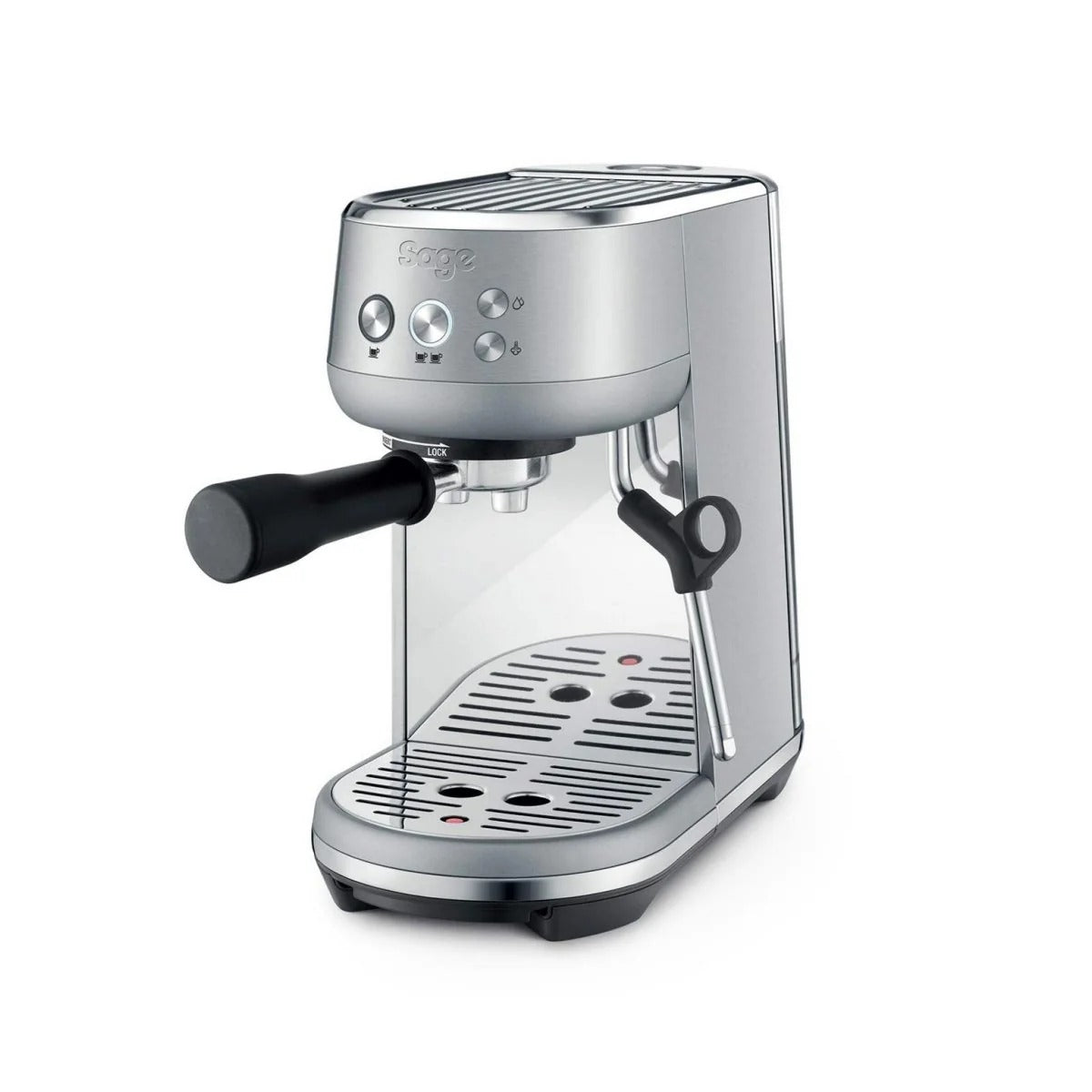 Sage The Bambino espresso machine - angled view with steam wand