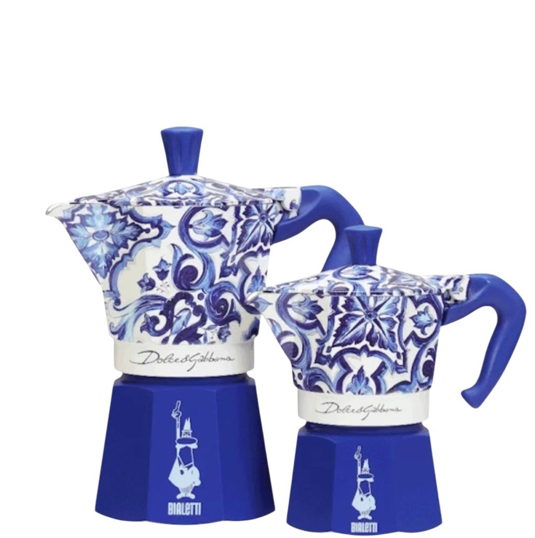 Caffe D'Italia UK - CoffeHome Dolce&Gabbana Bialetti Moka Express coffee makers in blue and white Sicilian print