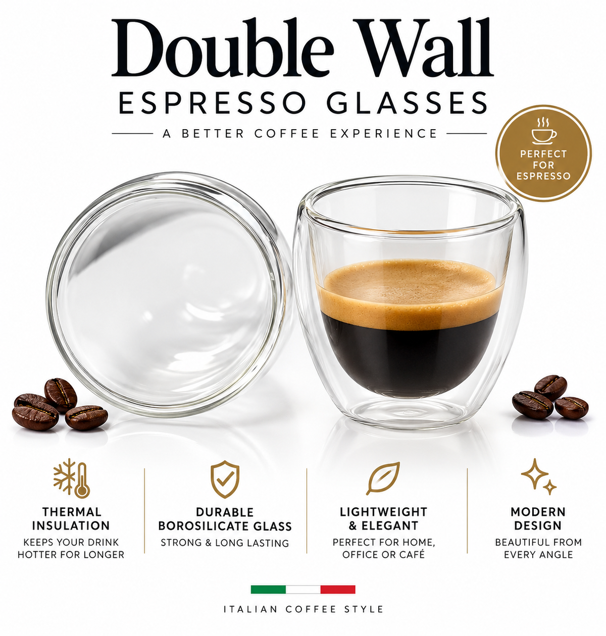 Caffè d’Italia Double Wall Espresso Glasses