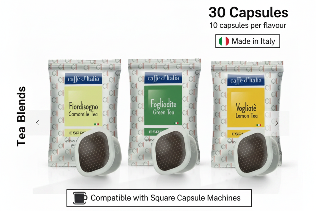 Square Capsule Tea Tasting Selection 30 Capsules - 3 Tea Blends, Made in Italy
