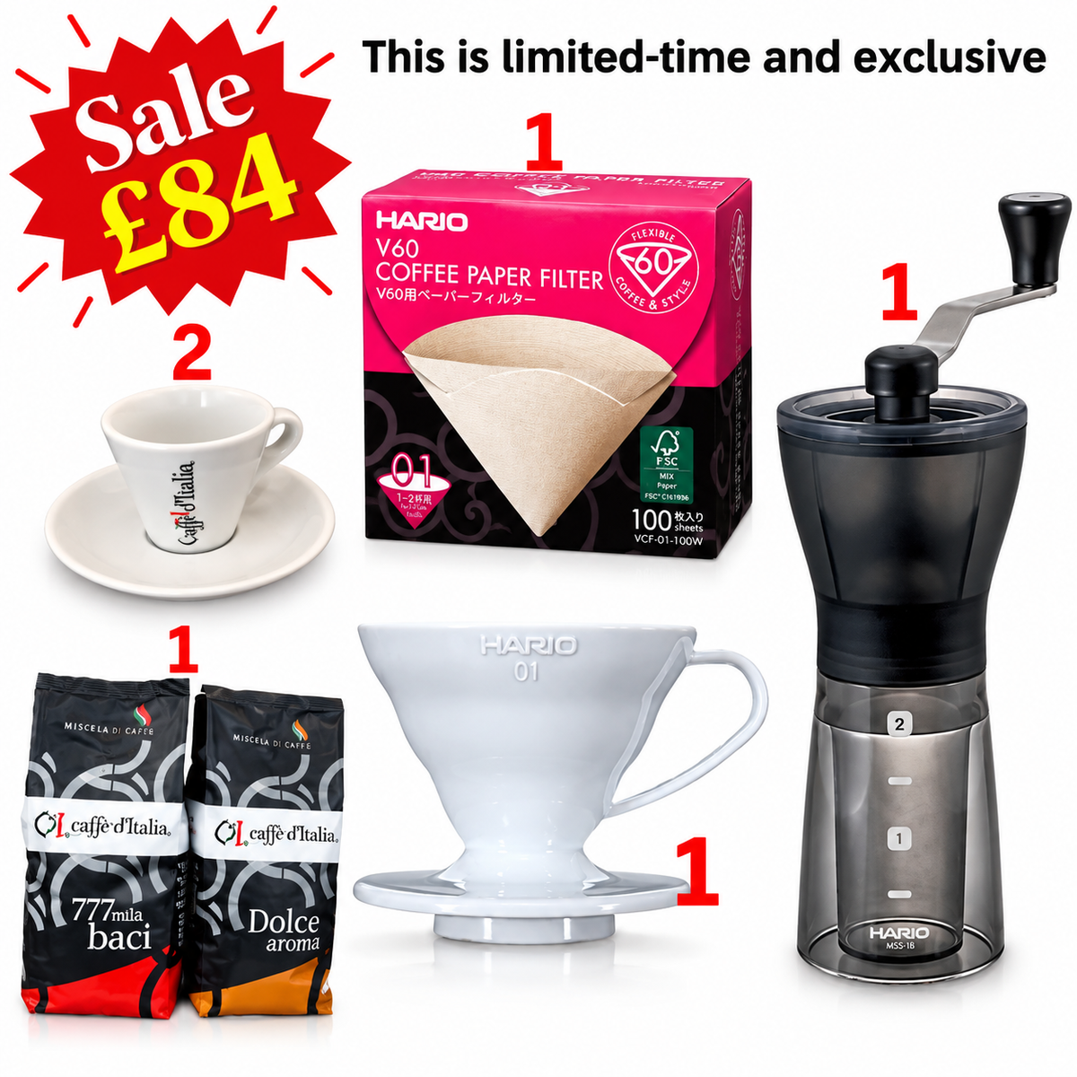 Hario Mini Mill PLUS V60 Pour-Over Starter Kit – Size 01 Complete Set