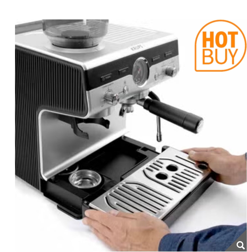 Krups Precision Steam & Pump Espresso Coffee Machine with Grinder in Black & Stainless Steel