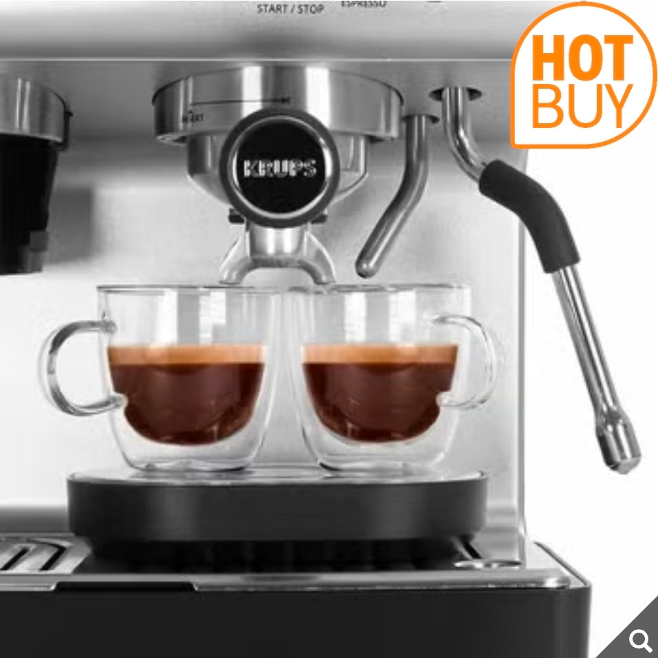 Krups Precision Steam & Pump Espresso Coffee Machine with Grinder in Black & Stainless Steel