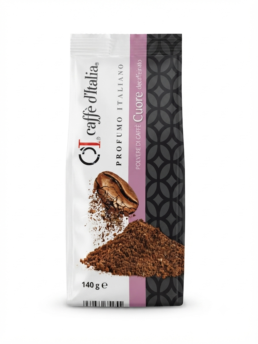 Caffè D'Italia | Cuore Decaf Ground Coffee | Naturally Decaffeinated | 140g